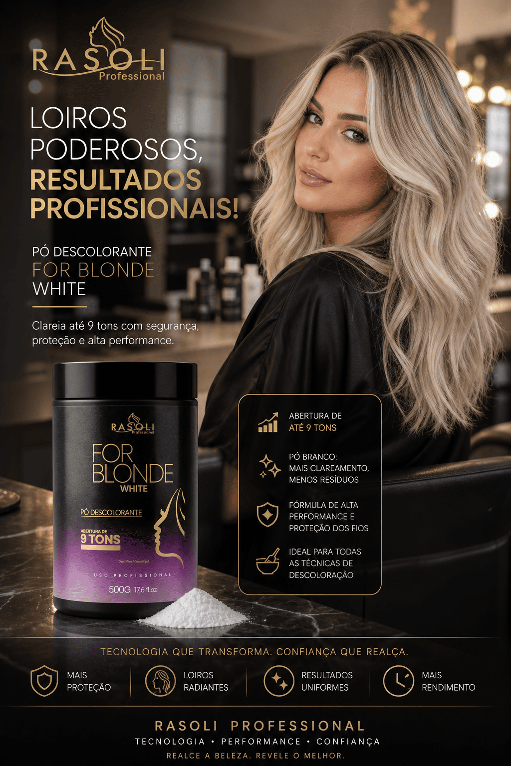 Pó Descolorante For Blonde White 500g RASOLI - Imagem 6